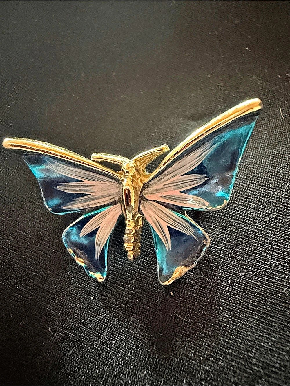 Blue & Gold Butterfly Brooch Like New